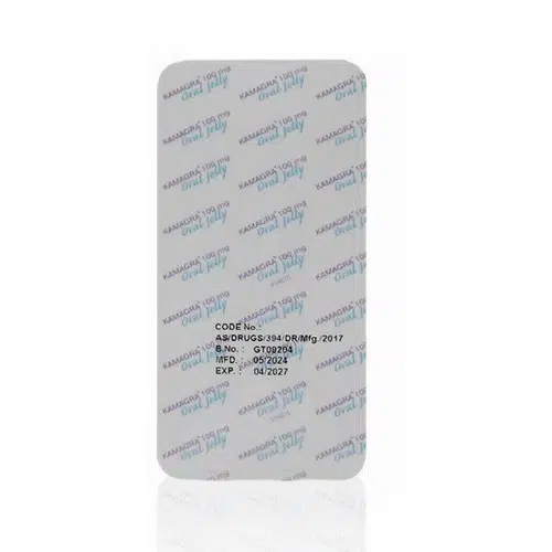 Kamagra 果凍威而鋼背面設計展示 Kamagra Oral Jelly 100mg 單包果凍背面鋁箔設計