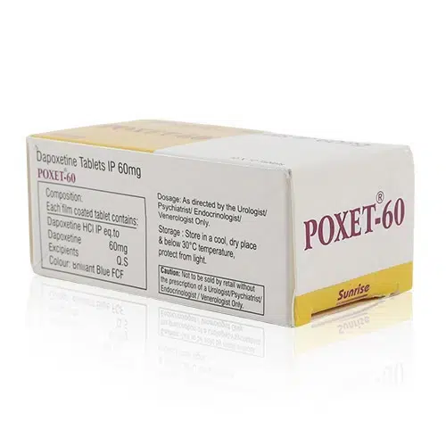 POXET-60 學名藥達泊西汀 60mg 成分與用法說明圖 POXET-60 成分標示與使用說明側邊圖片
